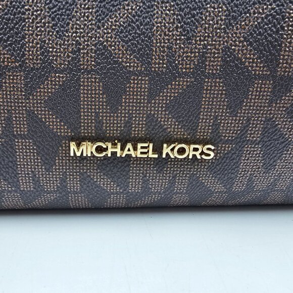 Michael Kors Walsh MK Logo Handbag Tote Purse Brown Tan Gold MSRP $278 - Picture 2 of 16